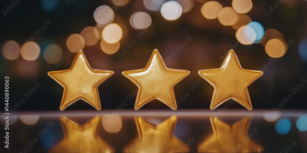 Aufkleber golden stars reflecting on surface with blurred bokeh background for awards and recognition