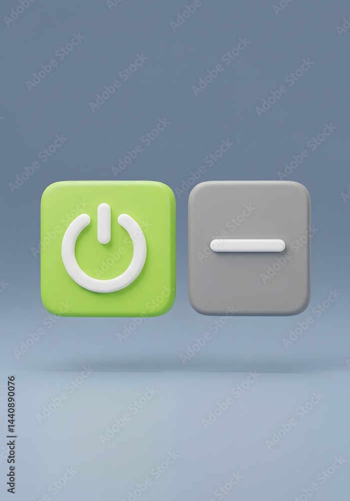 Poster stylized 3d rendering of power and volume down icons against a clean, serene backdrop conveying mode
