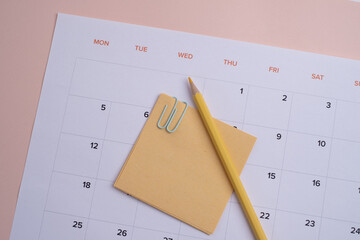 Monthly calendar. Calendar with date on paper. Day planner. Schedule of the week, month and year....