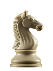 Intricate White Staunton Knight on a Clear Layer: A detailed carving of a white knight chess piece in the traditional Staunton style, showcased on a transparent background.