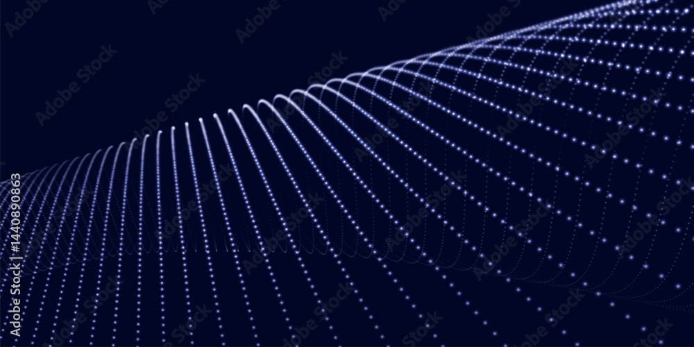 Poster abstract colorful digital particle wave. futuristic dot wave. technological background. colorful mus