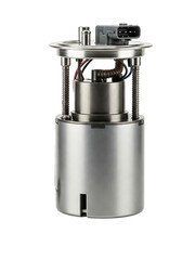 High-Resolution Side View of an Electric Fuel Pump for a Car: Features a metallic cylinder and wiring connectors, isolated on a transparent background with a clean, centered composition.