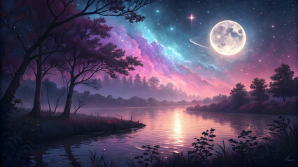 the moon is twinkling at night the sky is so colo