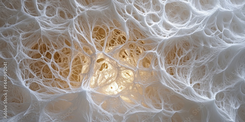 Poster intricate web-like structure illuminated from within, showcasing organic textures and patterns