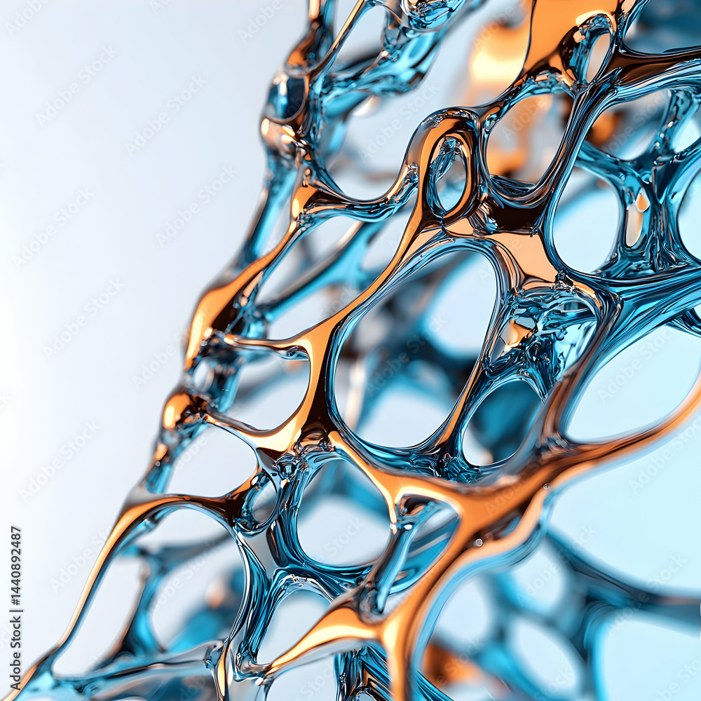 Fototapete Abstract 3D rendering showcasing a complex interconnected network of fluid structures. Could be used in science art or futuristic design projects.