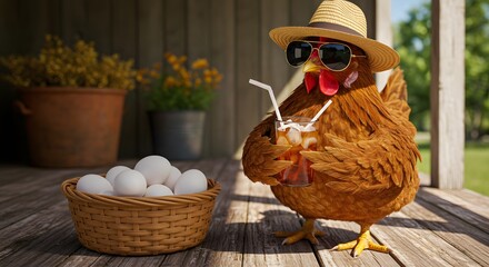Chicken in Sunglasses Sipping Tea
