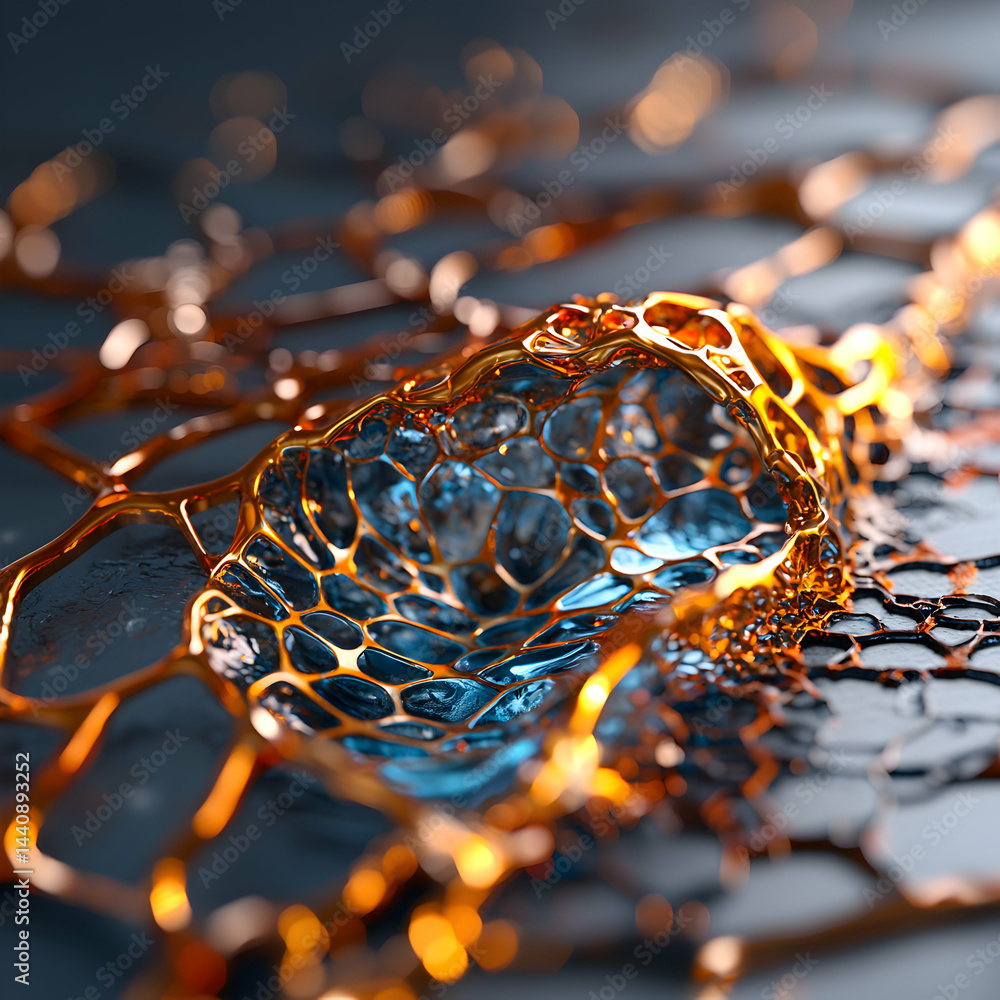 Aufkleber abstract macro artwork featuring a golden honeycomb structure with blue interior. perfect for high-t
