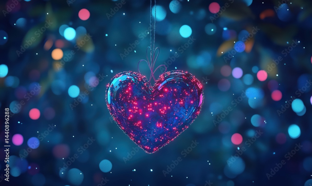 Aufkleber glowing heart ornament with sparkling lights and colorful bokeh background
