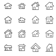 House, home, cottage editable stroke outline icons set isolated	