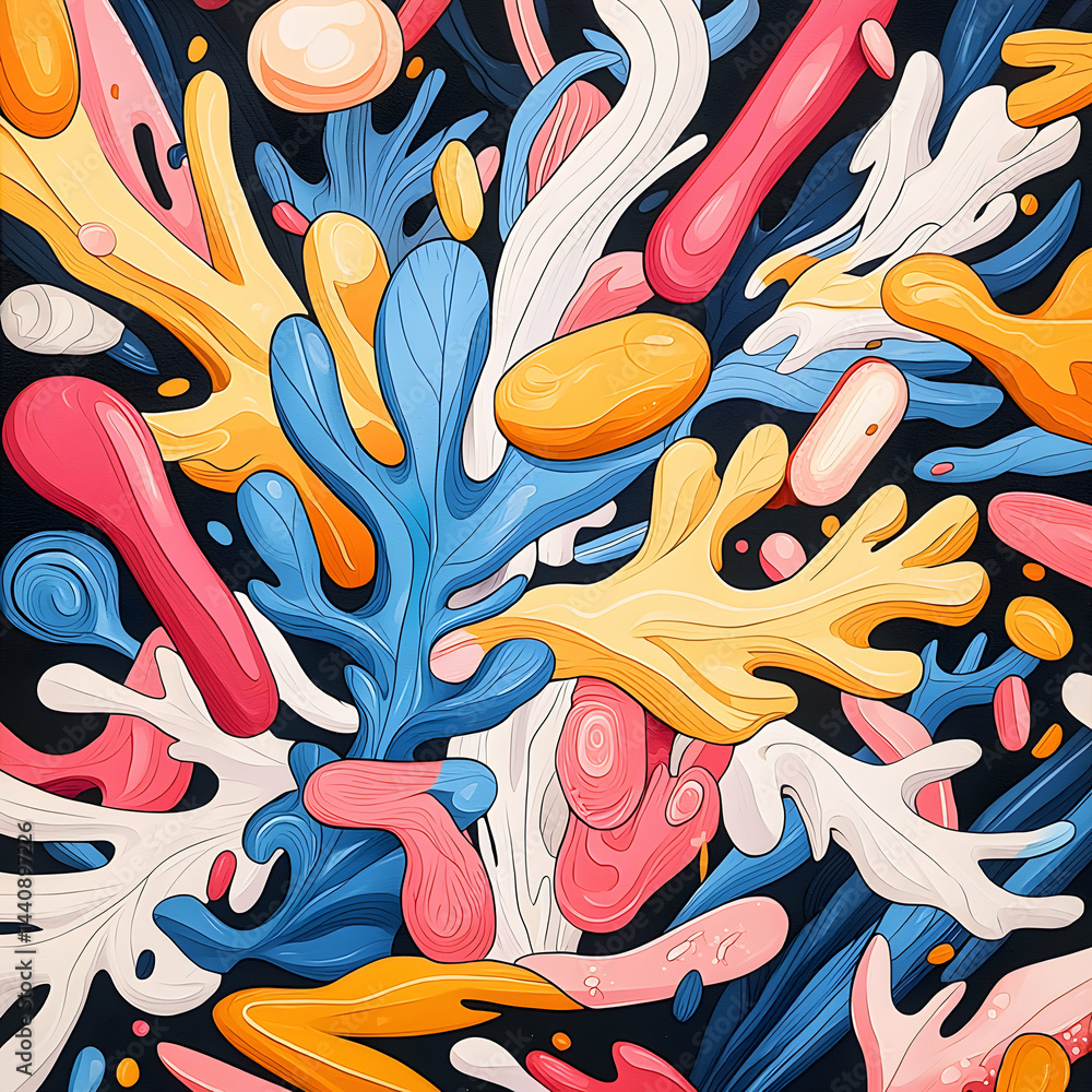 Poster abstract artwork with vibrant organic shapes. great for wall decor textiles and graphic design proje