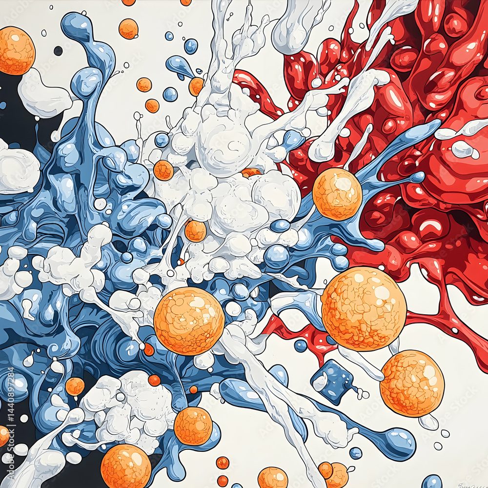 Poster abstract explosion art. bold colors form a dynamic composition. great for digital backgrounds or mod