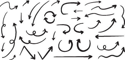ベクターのペンの手書きの矢印セット 黒 矢印ハート装飾要素線画手描きスケッチ