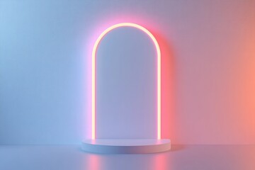 3d render, modern conceptual minimal background, glowing lines rectangle, arch, blank banner