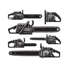 Chainsaw set silhouette vector illustration