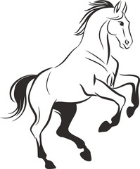 Elegant Black Ink Line Drawing of a Majestic Rearing Horse