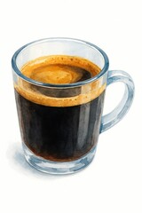 Americano watercolor, coffee drink, white background, glass mug