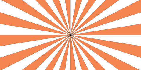 Abstract vibrant optical illusion pattern and radial orange with white stripes. Vintage beam sunburst texture. Radial sunrise or sunset light retro Spiral radial design.
