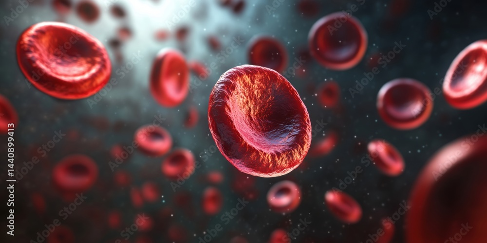 Poster red blood cells in motion with a dynamic background showcasing their structure and function