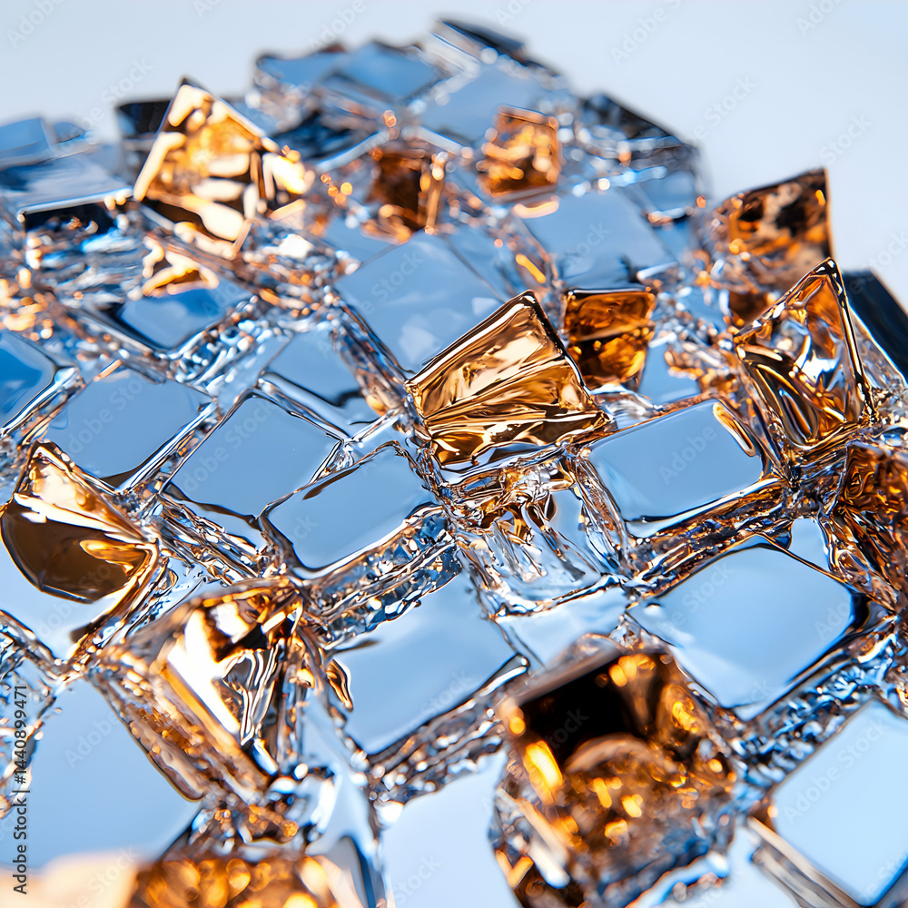 Aufkleber a mesmerizing abstract composition featuring reflective surfaces like silver and gold creating a stu