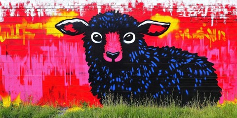 graffiti mural of black sheep 