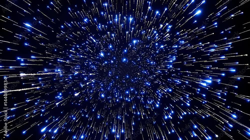 Poster hyperspace tunnel effect with bright blue stars rushing toward the viewer, creating a fast-paced sci