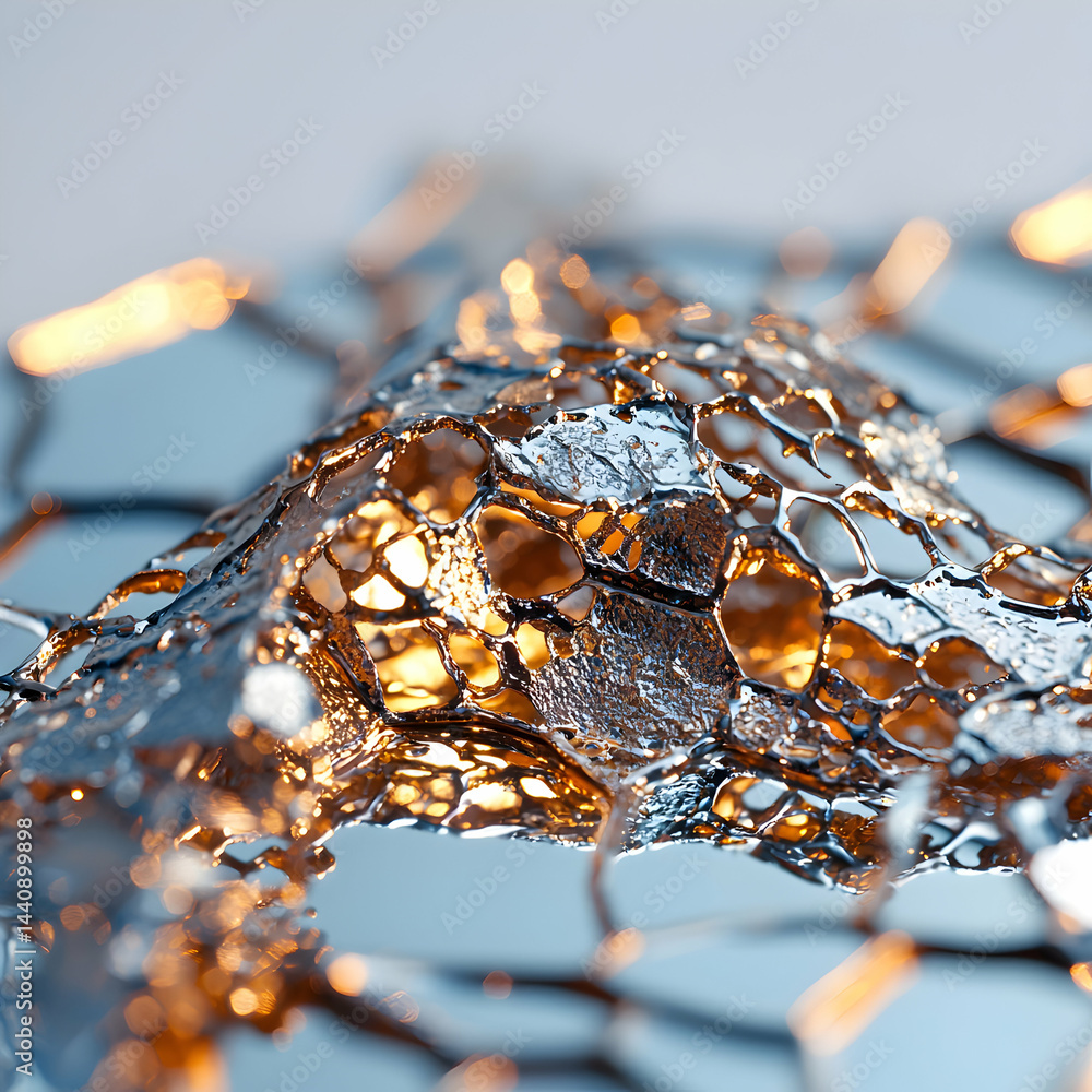 Poster abstract macro of reflective material with a honeycomb structure. suggests textures suitable for des