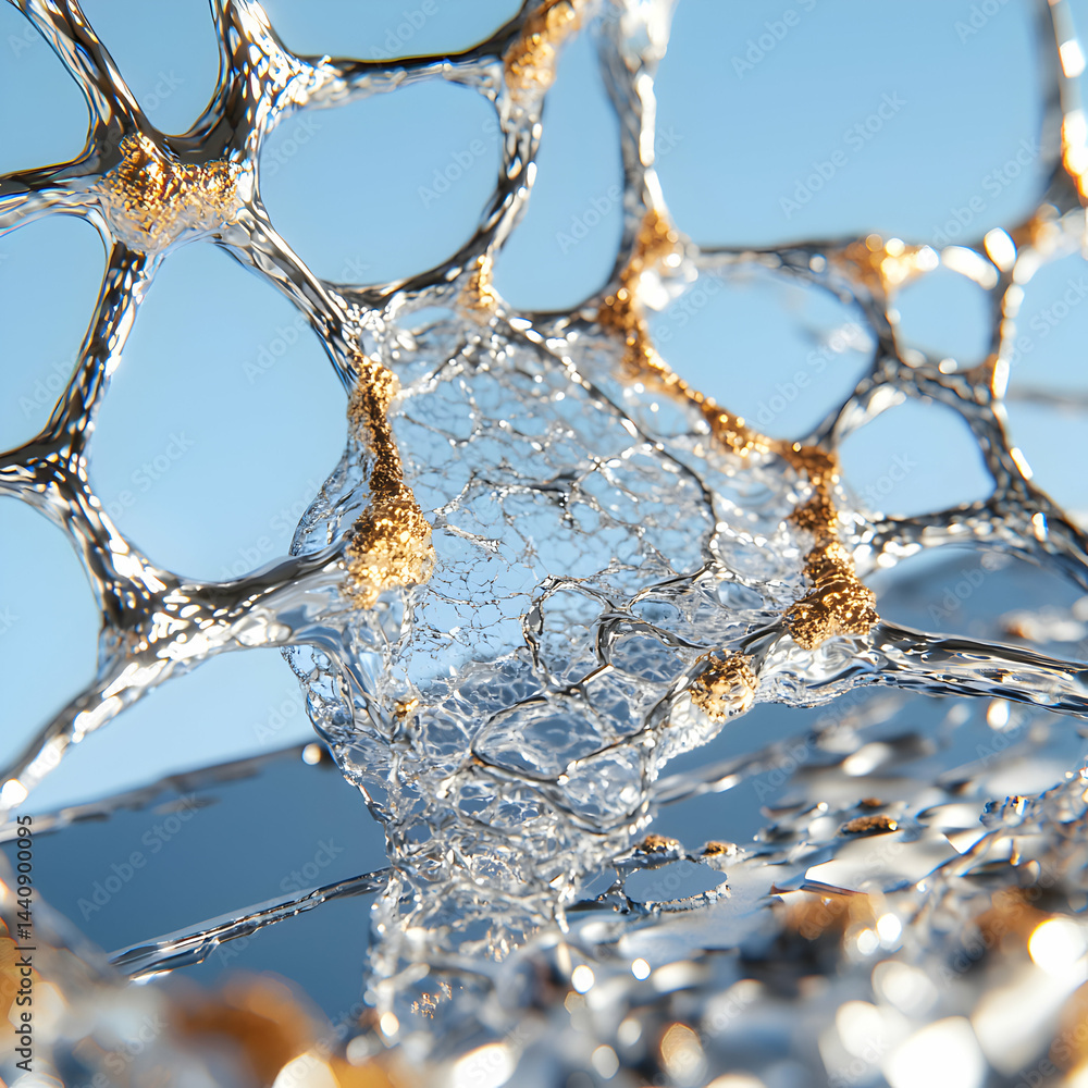 Poster abstract network design with watery and metallic elements. great for tech graphics or scientific vis