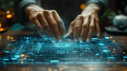 Futuristic Hands Interacting with Digital Circuitry Technology and Innovation in Action