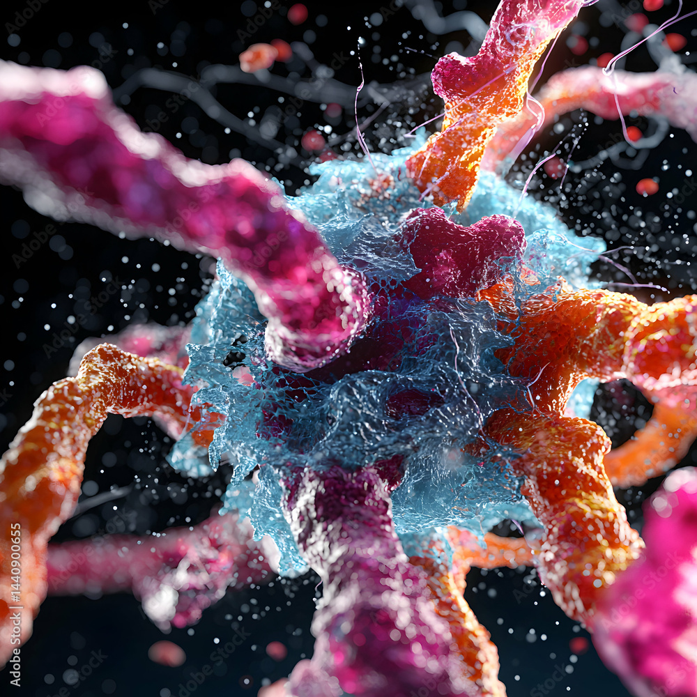Poster microscopic view of a cell structure showing intricate details. ideal for educational content or sci