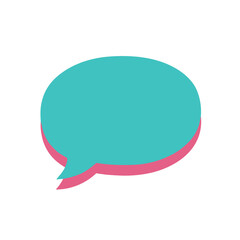 Speech bubble icon in turquoise with a pink outline on a white background