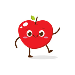 Cute Smiling Red Apple Character. Kawaii Red Fruit Mascot Style Vector. Cute vector character set in various action emotions. Collection symbols isolated on a white background