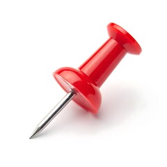Bright red pushpin isolated, office supply concept, clean white background