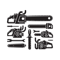 Chainsaw set silhouette vector illustration