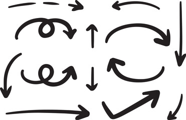 ベクターのペンの手書きの矢印セット 黒 矢印ハート装飾要素線画手描きスケッチ