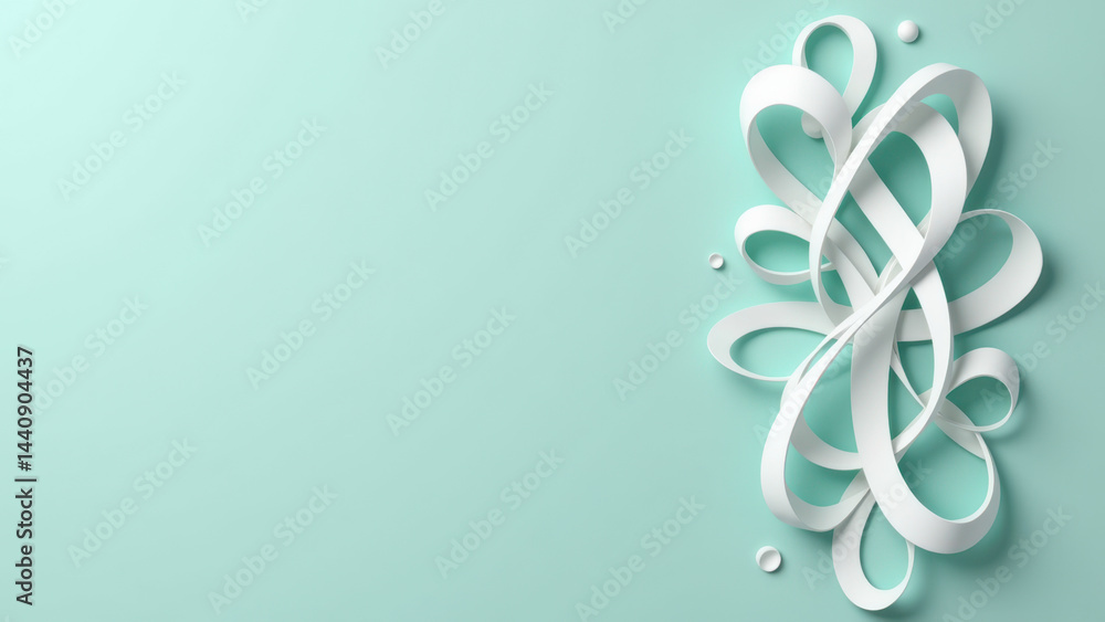 Poster an artistic representation of an atomic structure set against a light blue background.
