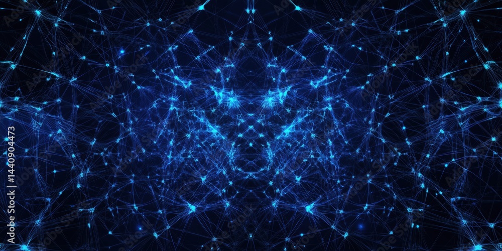 Poster abstract blue network connections with glowing nodes and intricate patterns