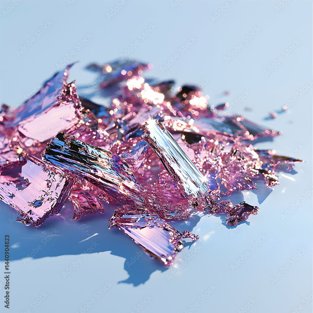 Poster this image features shiny pink flakes possibly a chemical element. ideal for scientific presentation