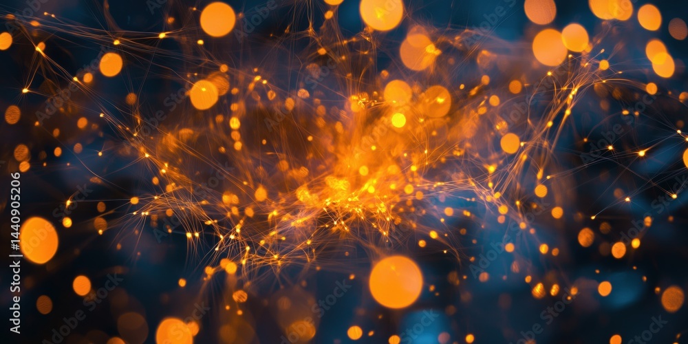 Aufkleber abstract orange and blue glowing particles creating a dynamic digital background