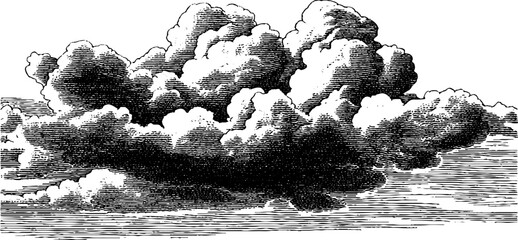 Vintage engraved illustration of dramatic sky clouds in bold black lines