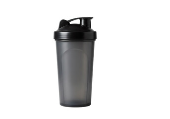 透明な背景に配置された黒いシェイカーボトルのクローズアップビュー 栄養補助食品容器のデザイン