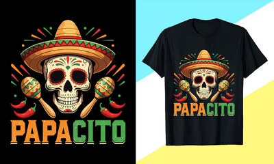 Papacito Skull Day of the Dead Graphic T-Shirt Design 