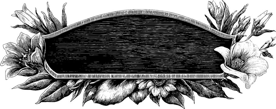 Rustic chalkboard sign engraving with floral elements for vintage design