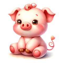 Naklejka premium Cute watercolor illustration of pig plush toy isolated on white 