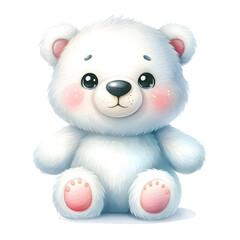 Cute watercolor illustration of polar bear plush toy isolated on white
