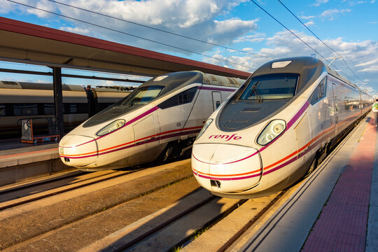 Renfe high-speed trains in railway station, Madrid, Spain