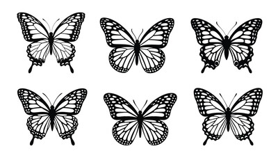Elegant Butterfly Silhouette Collection Detailed Wing Insect Vector Icons, Butterfly Silhouette Set