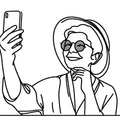 Obraz premium elderly woman smiling while taking selfie in casual setting