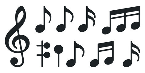 Collection Of Black Music Notes On White Background Representing Musical Notation And Composition For Creative Projects