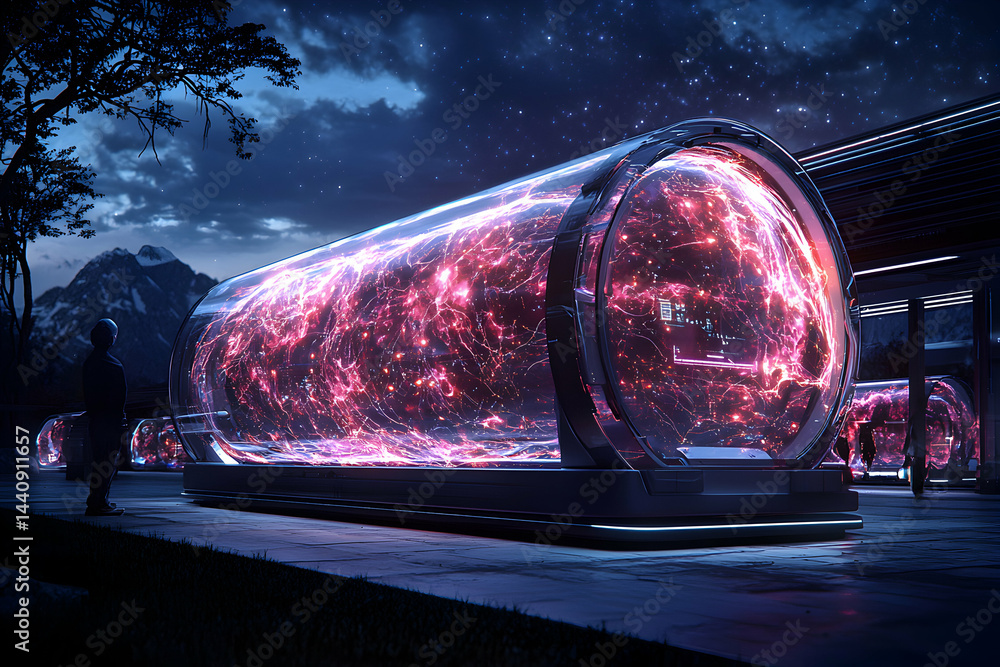 Poster futuristic cylindrical structure displaying cosmic energy. great for sci-fi projects or visualizing 
