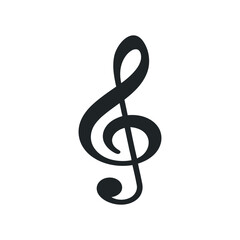 Isolated Black Treble Clef Musical Symbol On White Background For Design Elements And Artistic Compositions